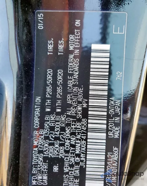 2015 Lexus Lx 570 from USA, damaged, VIN JTJHY7AX8F4174588